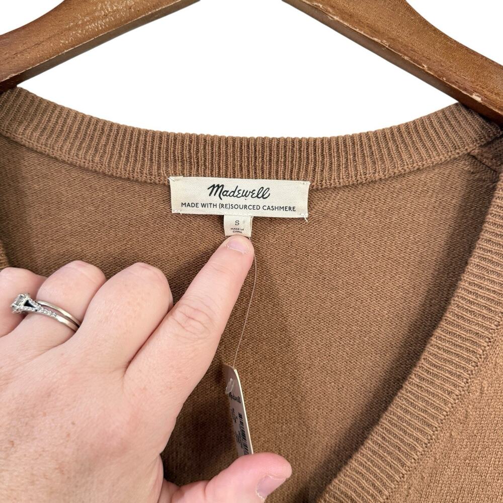 Madewell (Re)sourced Cashmere Wool V-Neck Midi Dress S Camel Tan Quiet Luxury - Picture 5 of 13